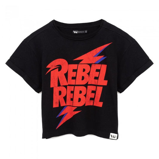 Front - David Bowie Womens/Ladies Rebel Rebel Crop T-Shirt