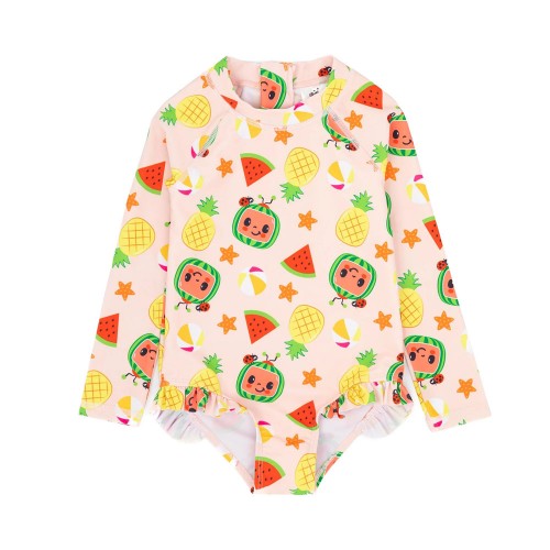 Front - Cocomelon Girls Frill One Piece Swimsuit