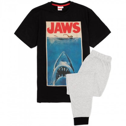 Front - Jaws Mens Movie Poster Long Pyjama Set