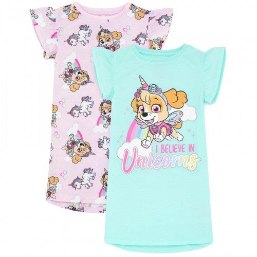 Front - Paw Patrol Girls Skye Unicorn Nightie (Pack of 2)