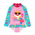 Front - Baby Shark Girls Wipe Out! Long-Sleeved One Piece Swimsuit