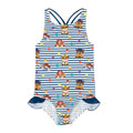 Front - Paw Patrol Girls Striped One Piece Swimsuit
