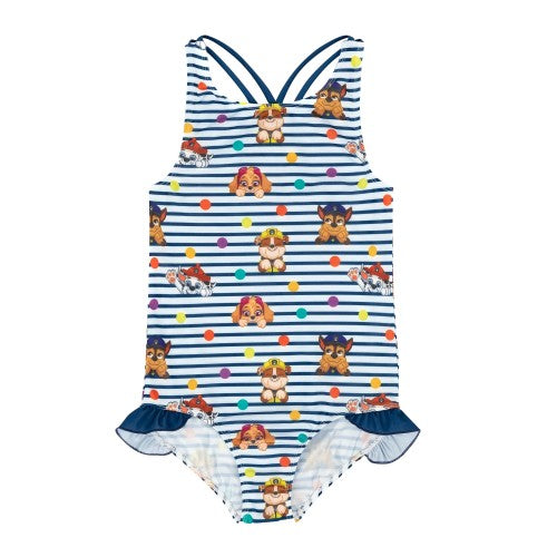 Front - Paw Patrol Girls Striped One Piece Swimsuit