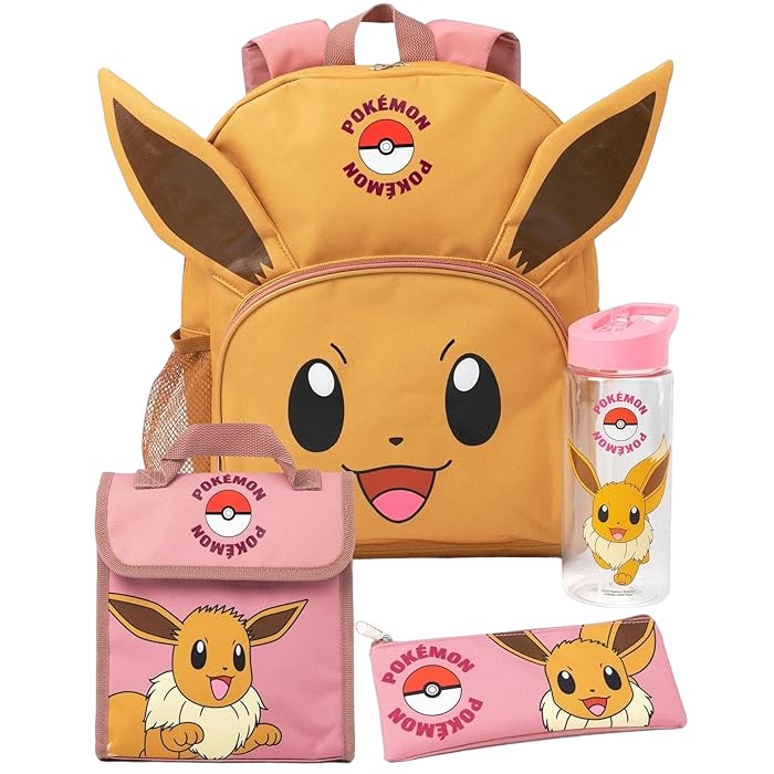 Brown-Pink - Front - Pokemon Eevee Backpack Set