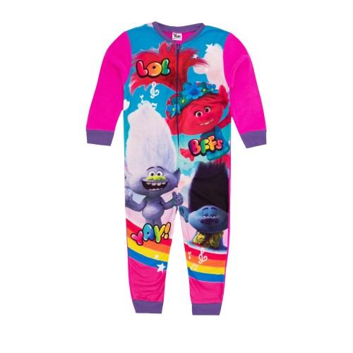 Front - Trolls Girls Fleece Jumpsuit