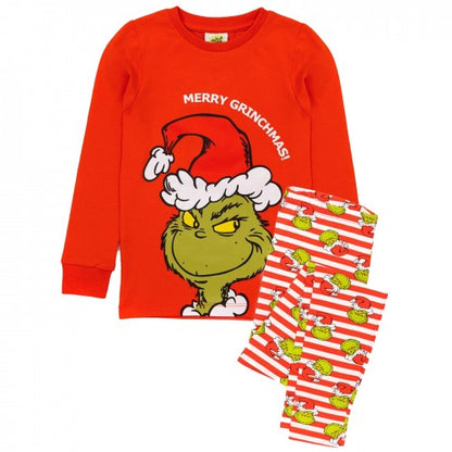Front - The Grinch Childrens/Kids Long Leg Long-Sleeved Christmas Pyjama Set