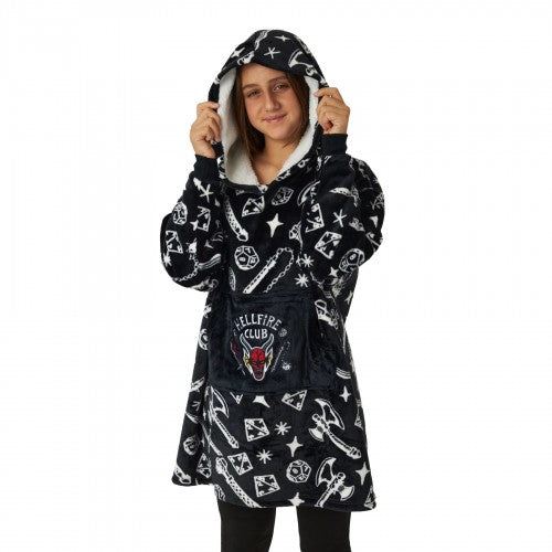 Front - Stranger Things Childrens/Kids Hellfire Club Hoodie Blanket