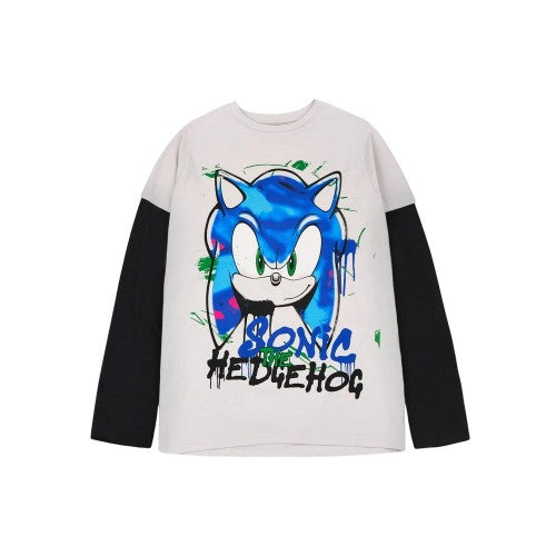 Front - Sonic The Hedgehog Boys Skater Graffiti Long-Sleeved T-Shirt