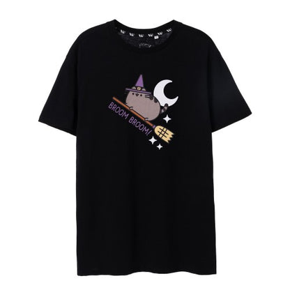 Front - Pusheen Womens/Ladies Broom Broom Halloween T-Shirt