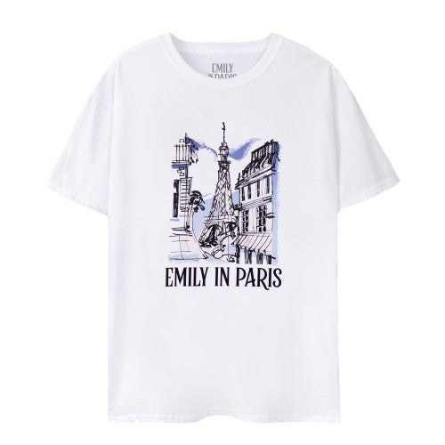 Front - Emily In Paris Womens/Ladies Sketchy Cityscape Short-Sleeved T-Shirt