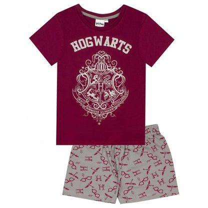 Front - Harry Potter Girls Hogwarts Crest Glitter Short Pyjama Set