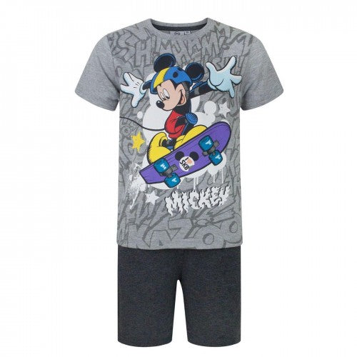 Front - Disney Childrens/Kids Mickey Mouse Skateboard Short Pyjama Set