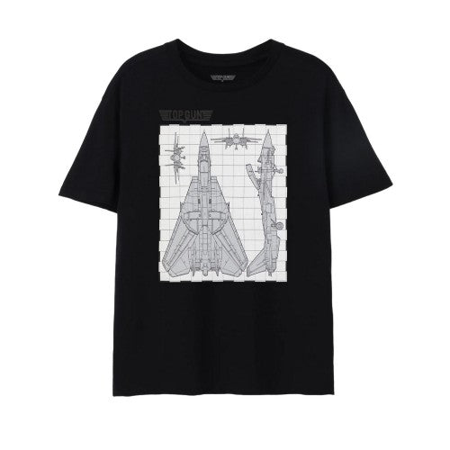 Front - Top Gun Mens Fighter Jet Blueprint T-Shirt