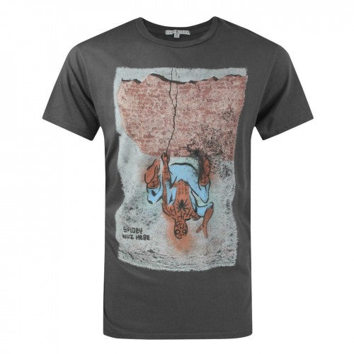 Front - Junk Food Mens Spidey Wuz Here Spider-Man T-Shirt