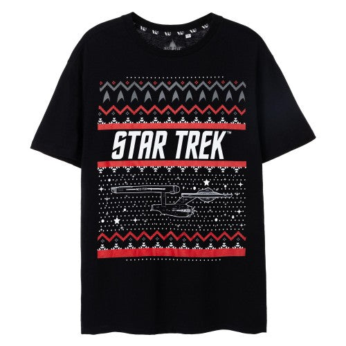 Front - Star Trek Mens Fair Isle Christmas T-Shirt