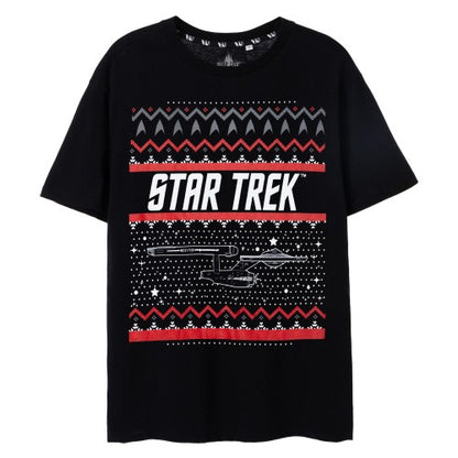 Front - Star Trek Mens Fair Isle Christmas T-Shirt