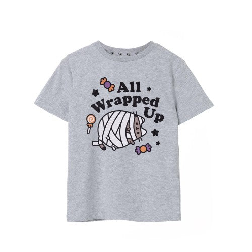 Front - Pusheen Girls Halloween Mummy Marl T-Shirt