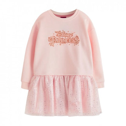 Front - Disney Princess Girls Logo Glitter Casual Dress