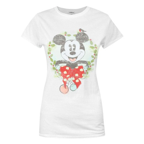 Front - Disney Womens/Ladies Mickey Mouse Christmas T-Shirt