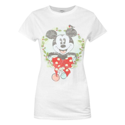 Front - Disney Womens/Ladies Mickey Mouse Christmas T-Shirt