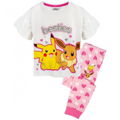 Front - Pokemon Girls Besties Pikachu & Eevee Frill Long Pyjama Set