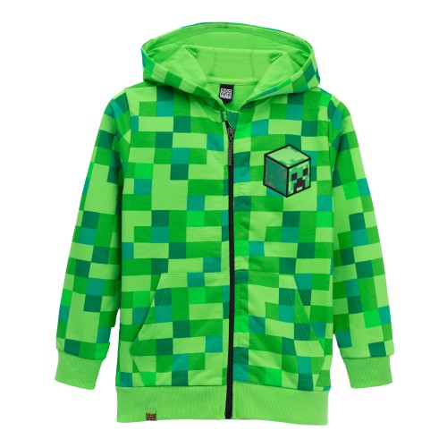 Front - Minecraft Boys Creeper Full Zip Hoodie