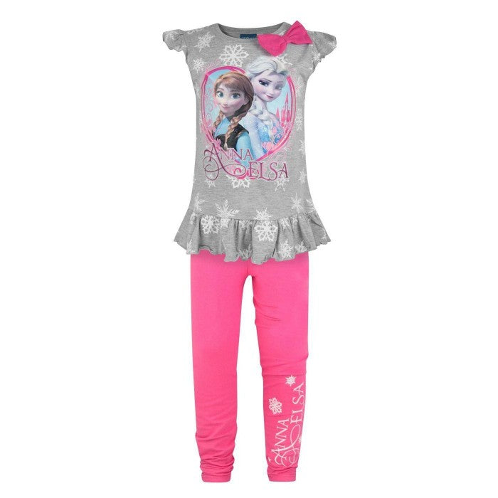 Front - Frozen Girls Anna And Elsa Snowflake Top & Bottom Set