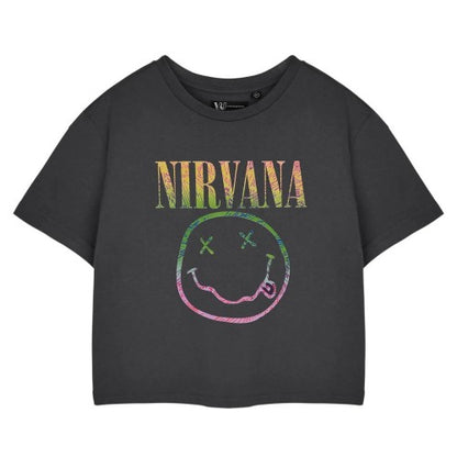 Front - Nirvana Womens/Ladies Rainbow Logo Crop T-Shirt