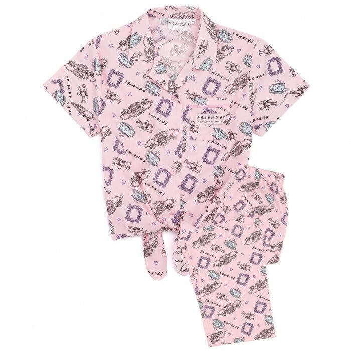 Front - Friends Girls Central Perk Logo Short-Sleeved Pyjama Set