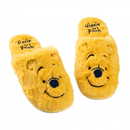 Front - Winnie the Pooh Womens/Ladies Face Embroidered Mule Slippers