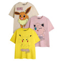 Front - Pokemon Girls Pikachu Eevee & Jigglypuff T-Shirt (Pack of 3)