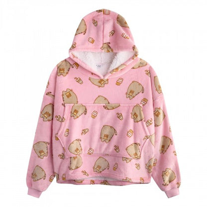 Front - Pusheen Girls Food All-Over Print Blanket Hoodie