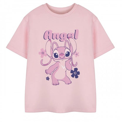 Front - Lilo & Stitch Girls Angel Short-Sleeved T-Shirt