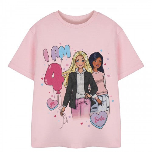 Front - Barbie Girls Short-Sleeved 4th Birthday T-Shirt