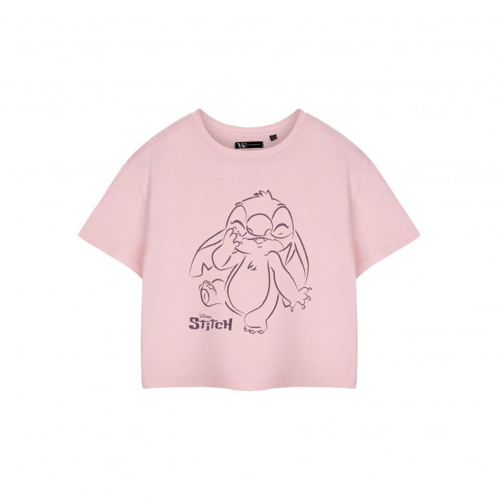 Front - Lilo & Stitch Womens/Ladies Linear Short-Sleeved Crop Top