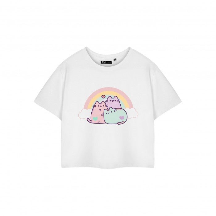 Front - Pusheen Womens/Ladies Rainbow Short-Sleeved Crop Top