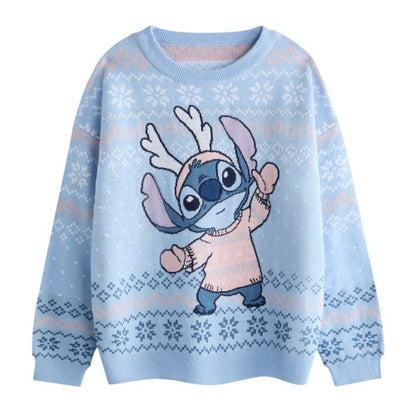Front - Lilo & Stitch Girls Stitch Christmas Jumper
