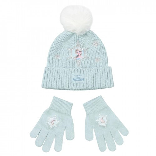 Front - Frozen Girls Elsa Beanie & Gloves Set