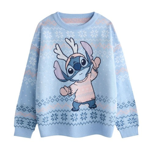 Front - Lilo & Stitch Womens/Ladies Stitch Christmas Jumper