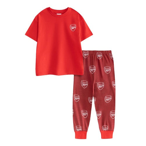 Front - Arsenal FC Boys Crest Short-Sleeved Long Pyjama Set