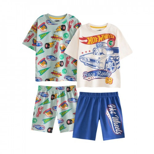 Front - Hot Wheels Boys Retro Badge Short-Sleeved Short Pyjama Set (Pack of 2)