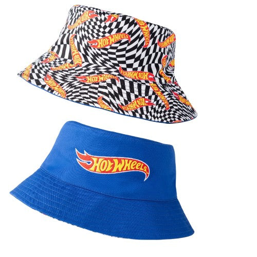 Front - Hot Wheels Mens Checkerboard Logo Reversible Bucket Hat