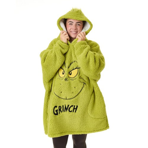Front - The Grinch Unisex Adult Face Blanket Hoodie
