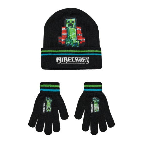 Front - Minecraft Boys Creeper Beanie & Gloves Set