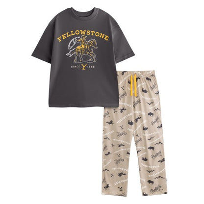 Front - Yellowstone Mens Character Short-Sleeved Long Pyjama Set