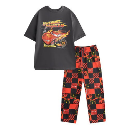 Front - Cars Mens Lightning McQueen Short-Sleeved Long Pyjama Set