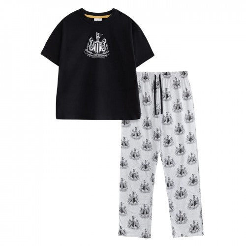Front - Newcastle United FC Mens Crest Short-Sleeved Long Pyjama Set