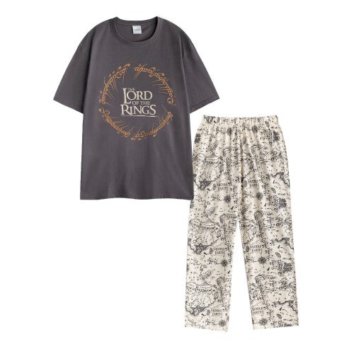 Front - Lord Of The Rings Mens Logo Short-Sleeved Long Pyjama Set