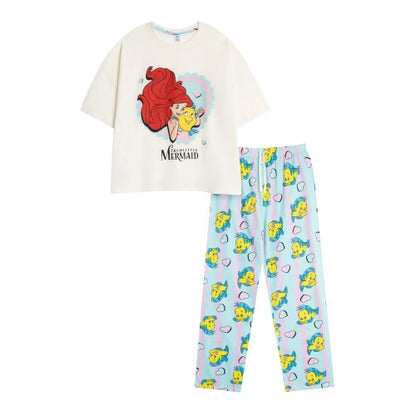 Front - The Little Mermaid Womens/Ladies Ariel & Flounder Short-Sleeved Long Pyjama Set