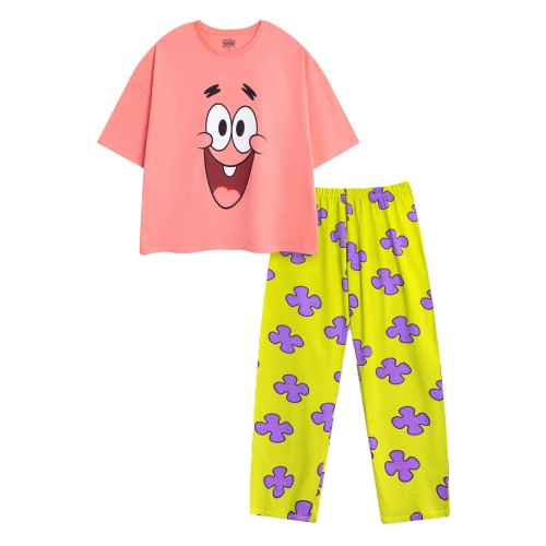 Front - SpongeBob SquarePants Womens/Ladies Patrick Star Short-Sleeved Long Pyjama Set